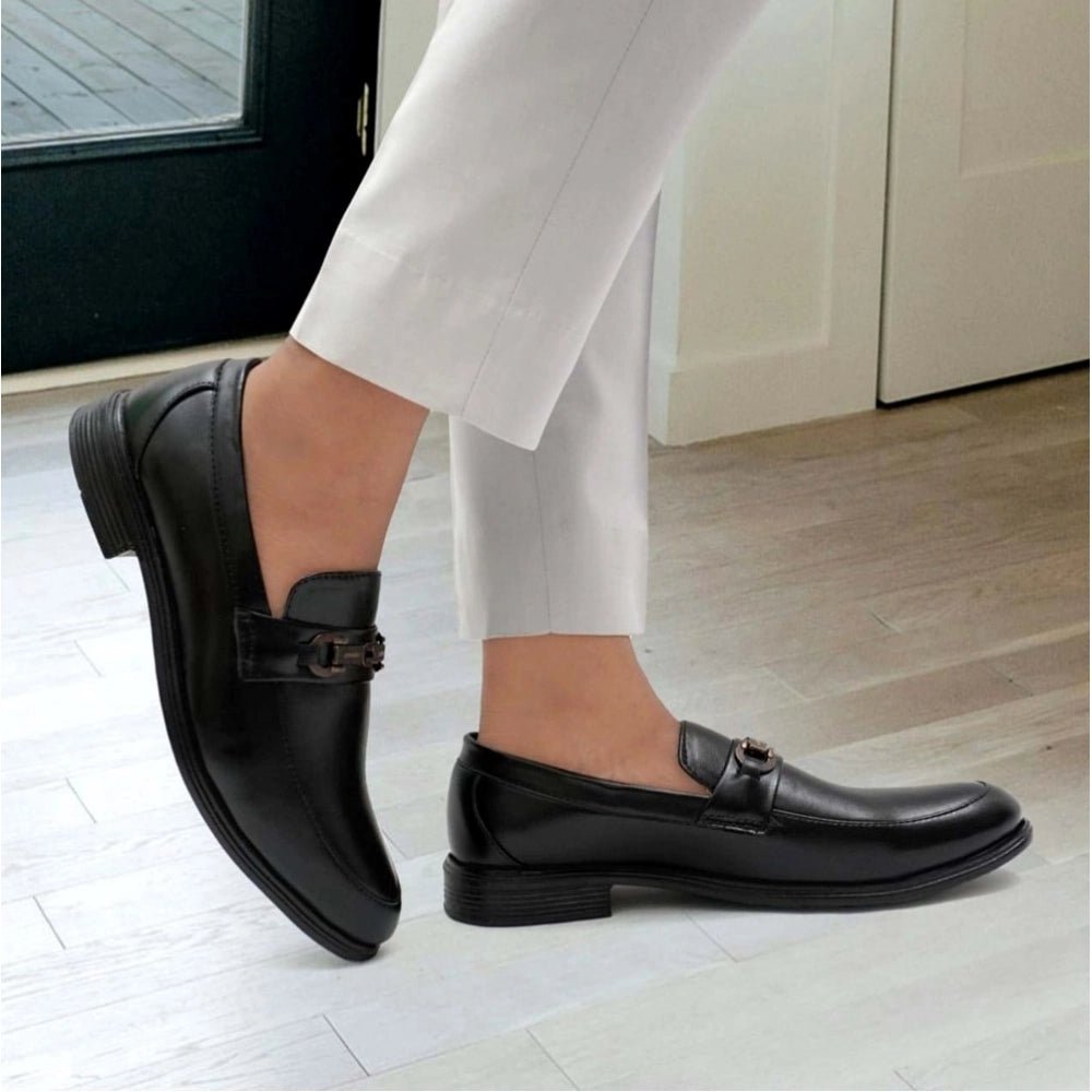 Men's Casual Faux Leather Solid Slip-on Formal Shoes (Black) - Image 2