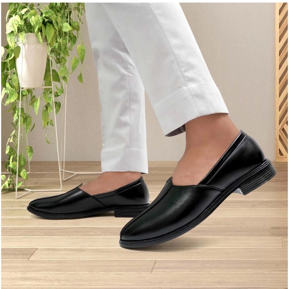 Men's Casual Faux Leather Solid Slip-on Formal Shoes (Black) - Image 5