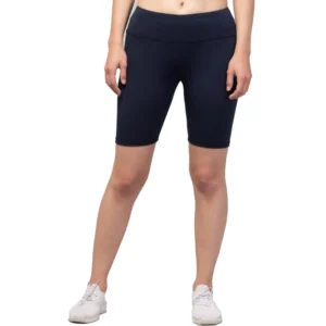 Polyester Solid Above Knee High-Rise Shorts (Navy)