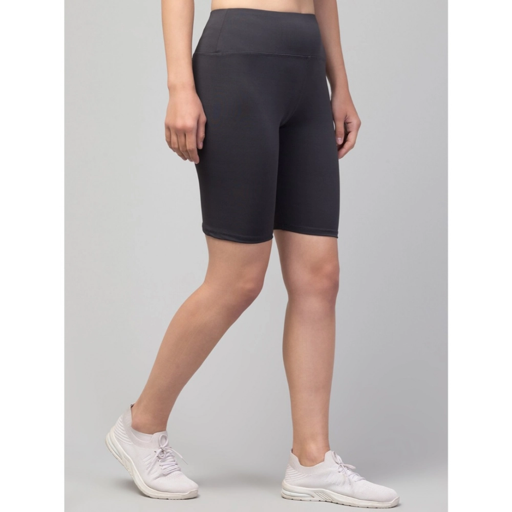 Polyester Solid Above Knee High-Rise Shorts (Grey) - Image 5