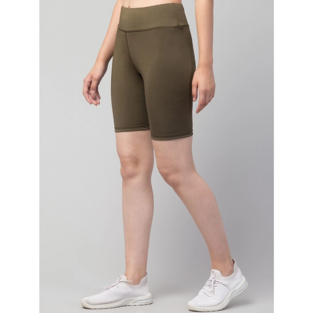 Polyester Solid Above Knee High-Rise Shorts (Olive) - Image 2