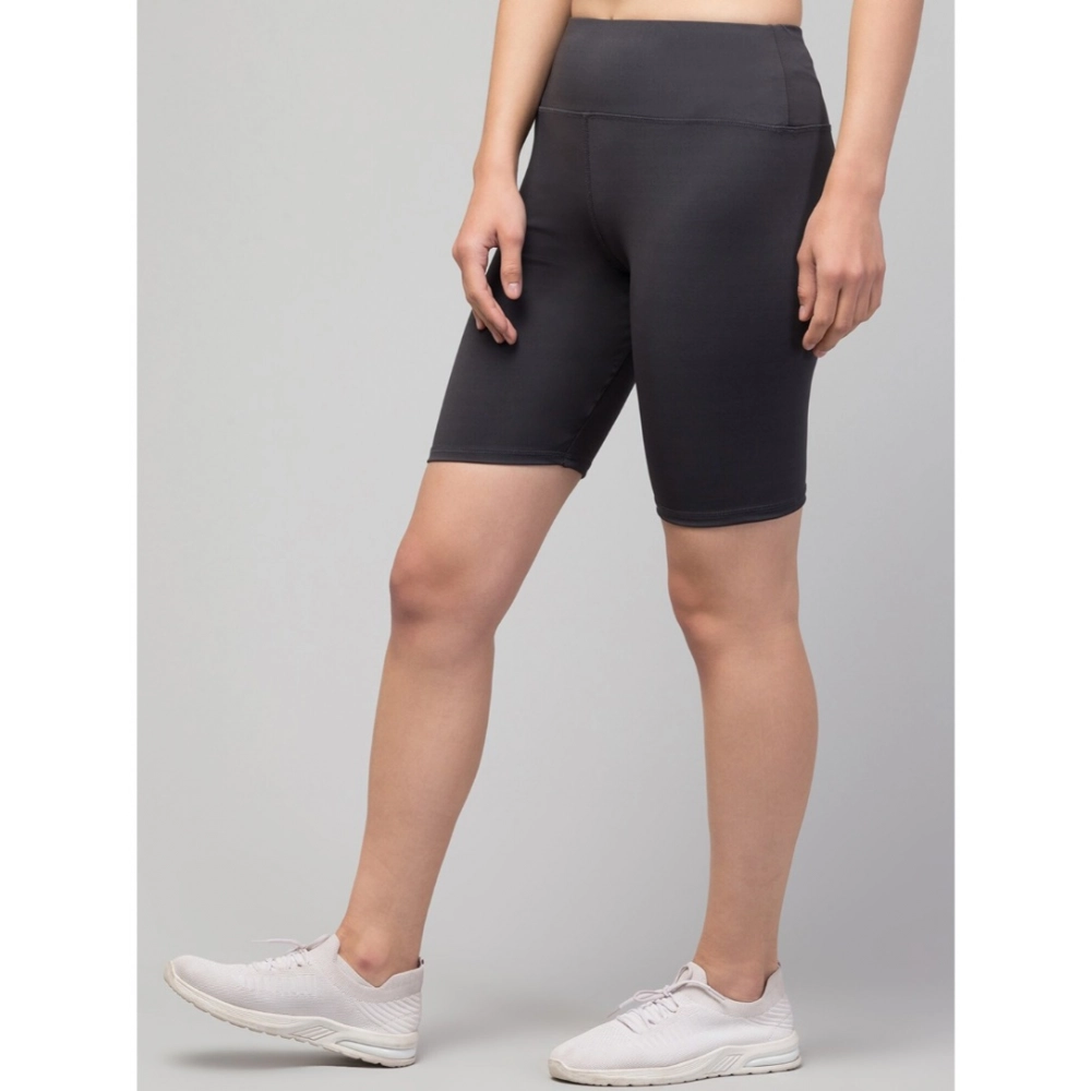 Polyester Solid Above Knee High-Rise Shorts (Grey) - Image 3