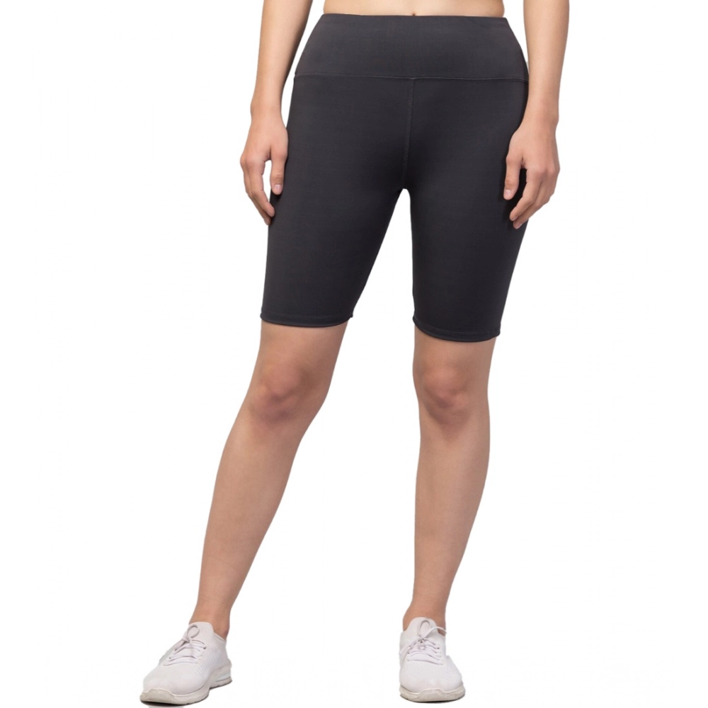 Polyester Solid Above Knee High-Rise Shorts (Grey)