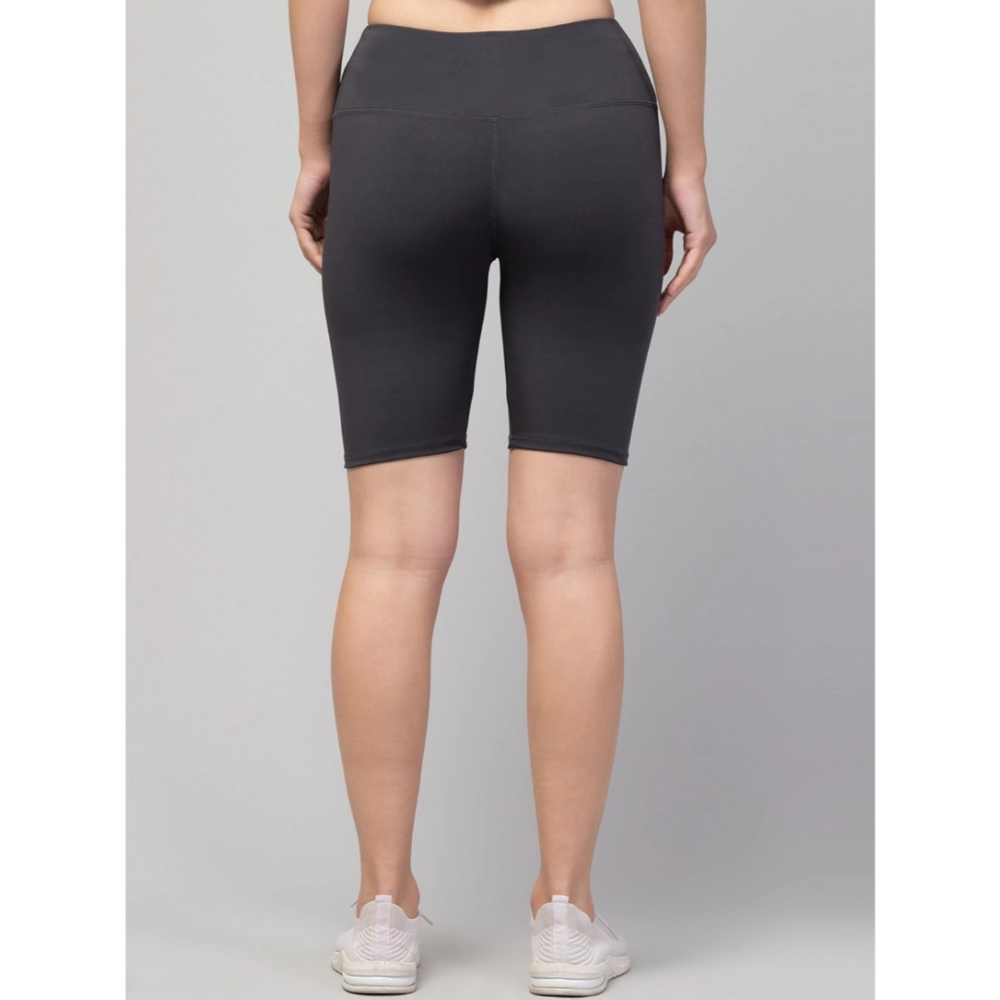 Polyester Solid Above Knee High-Rise Shorts (Grey) - Image 6