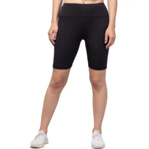 Polyester Solid Above Knee High-Rise Shorts (Black)