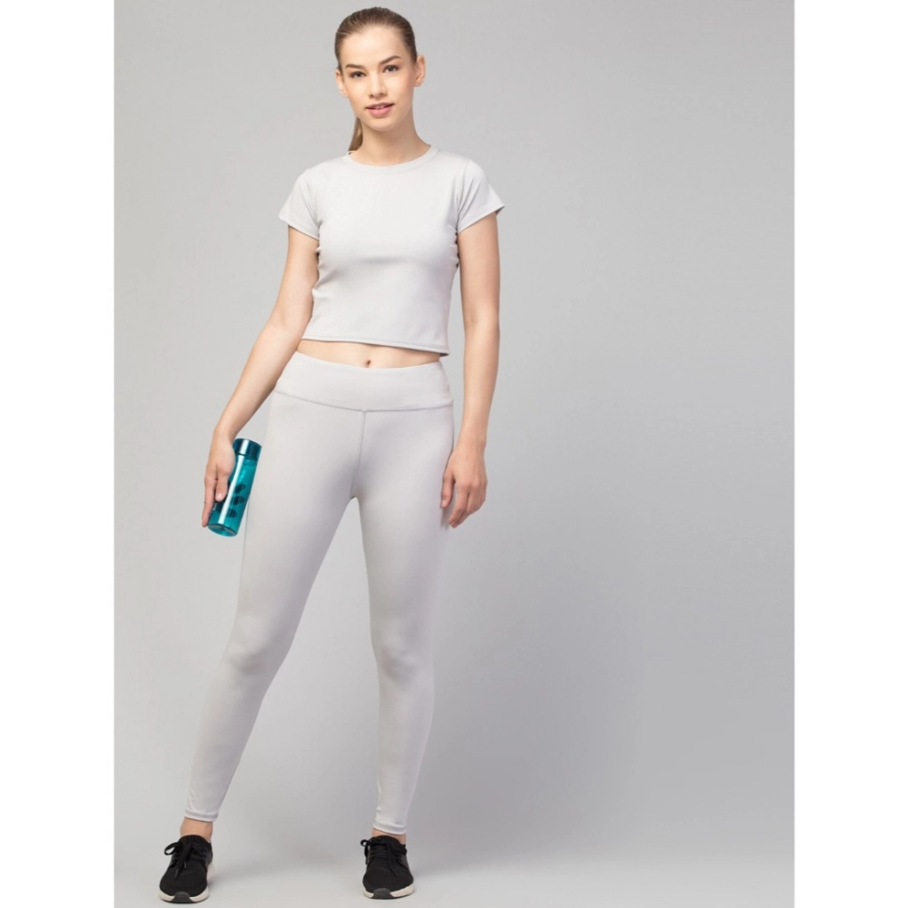 Polyester Solid Ankle Length High-Rise Tights (Light Grey) - Image 5