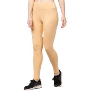 Polyester Solid Ankle Length High-Rise Tights (Beige)