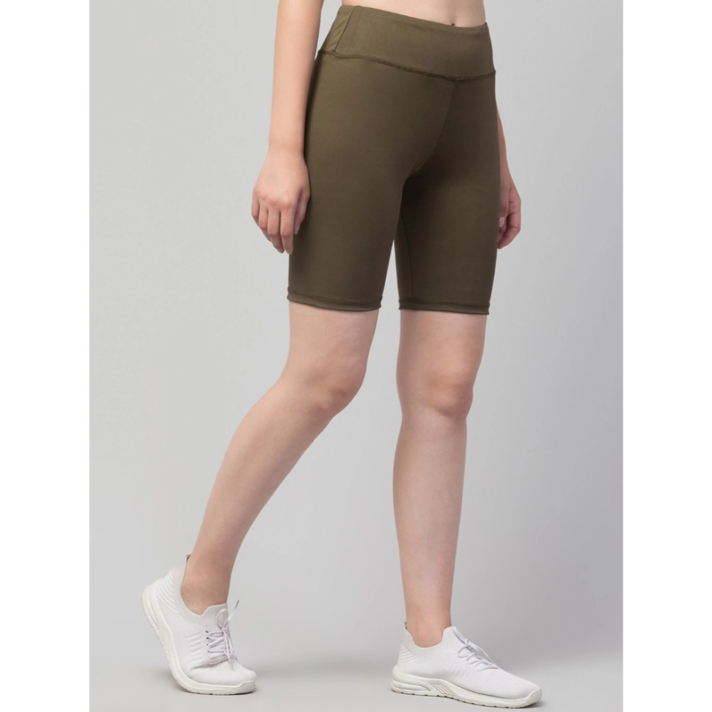 Polyester Solid Above Knee High-Rise Shorts (Olive) - Image 5