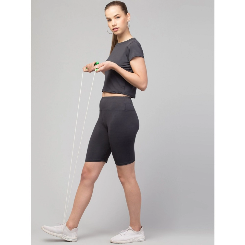 Polyester Solid Above Knee High-Rise Shorts (Grey) - Image 2