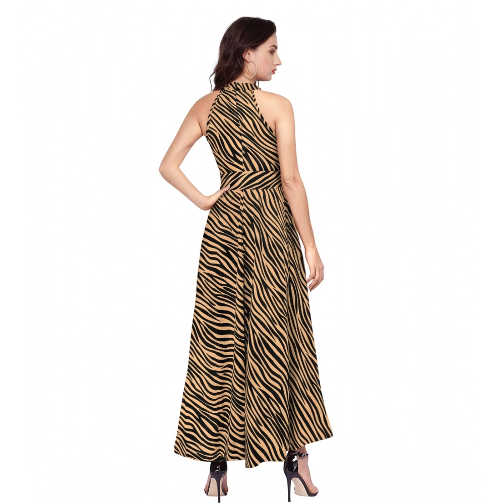 Polyester Zebra Pattern Halter Neck Sleeveless Dress (Yellow) - Image 2