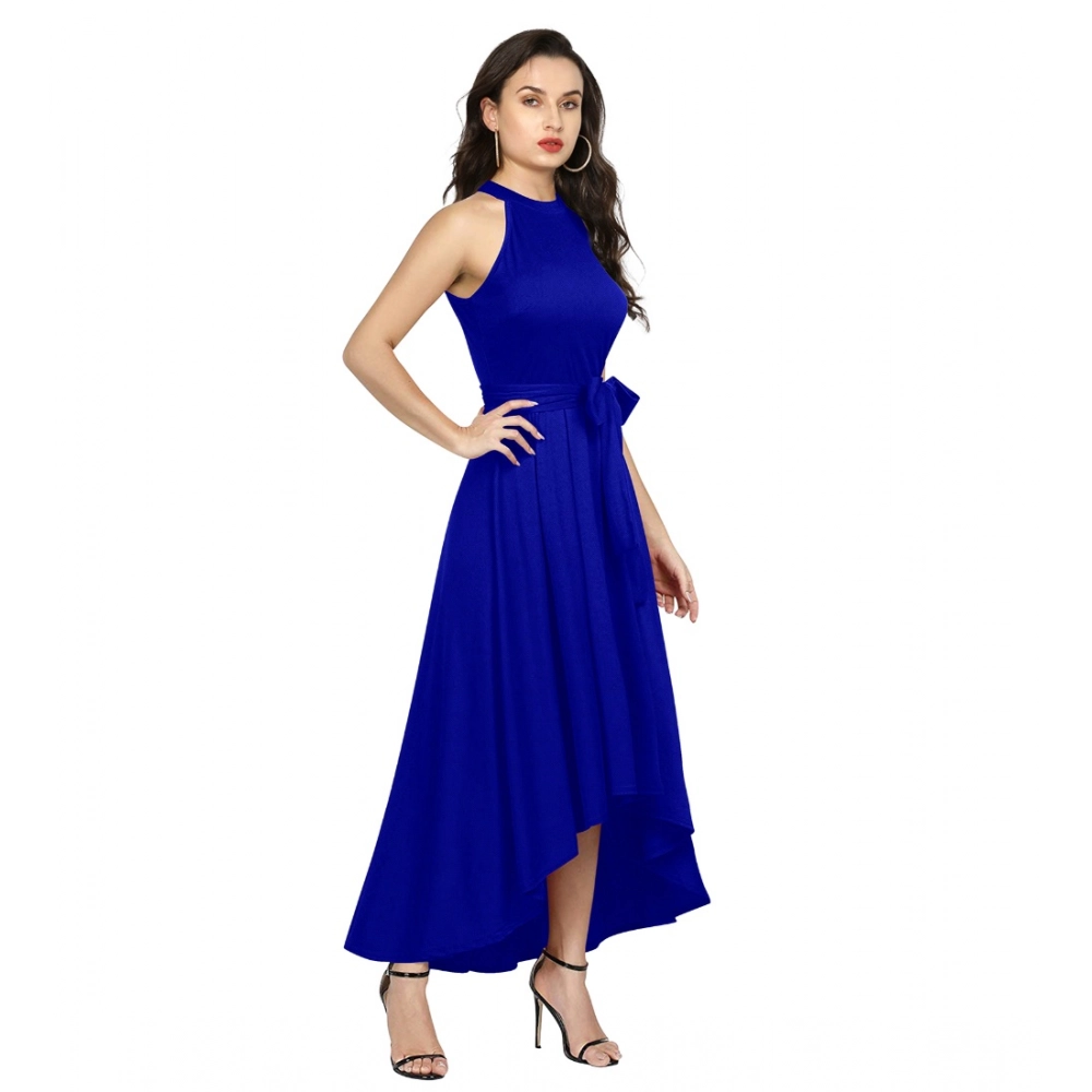 Polyster Solid Halter Neck Sleeveless Dress (Royal Blue) - Image 5