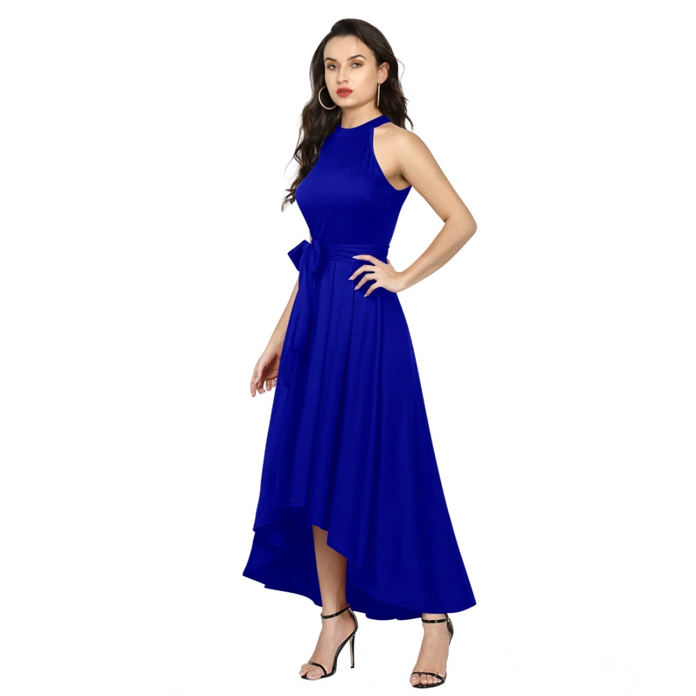 Polyster Solid Halter Neck Sleeveless Dress (Royal Blue) - Image 4
