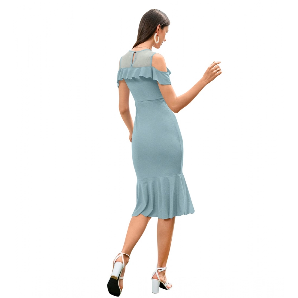 Knitting stretchable Solid Round Neck Sleeveless Dress (Pista ) - Image 5