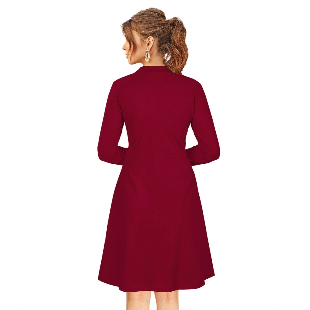 Knitting stretchable Solid Round Neck Full Sleeve Dress (Maroon) - Image 5