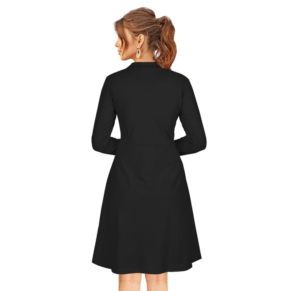 Knitting stretchable Solid Round Neck Full Sleeve Dress (Black) - Image 5