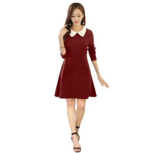 Polyester Solid Collar 3-4th Dress (Maroon)