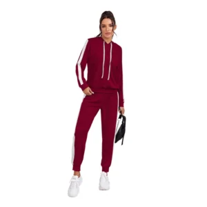 Knitting stretchable Solid Hooded Neck Full Sleeve Track Suit (Maroon)