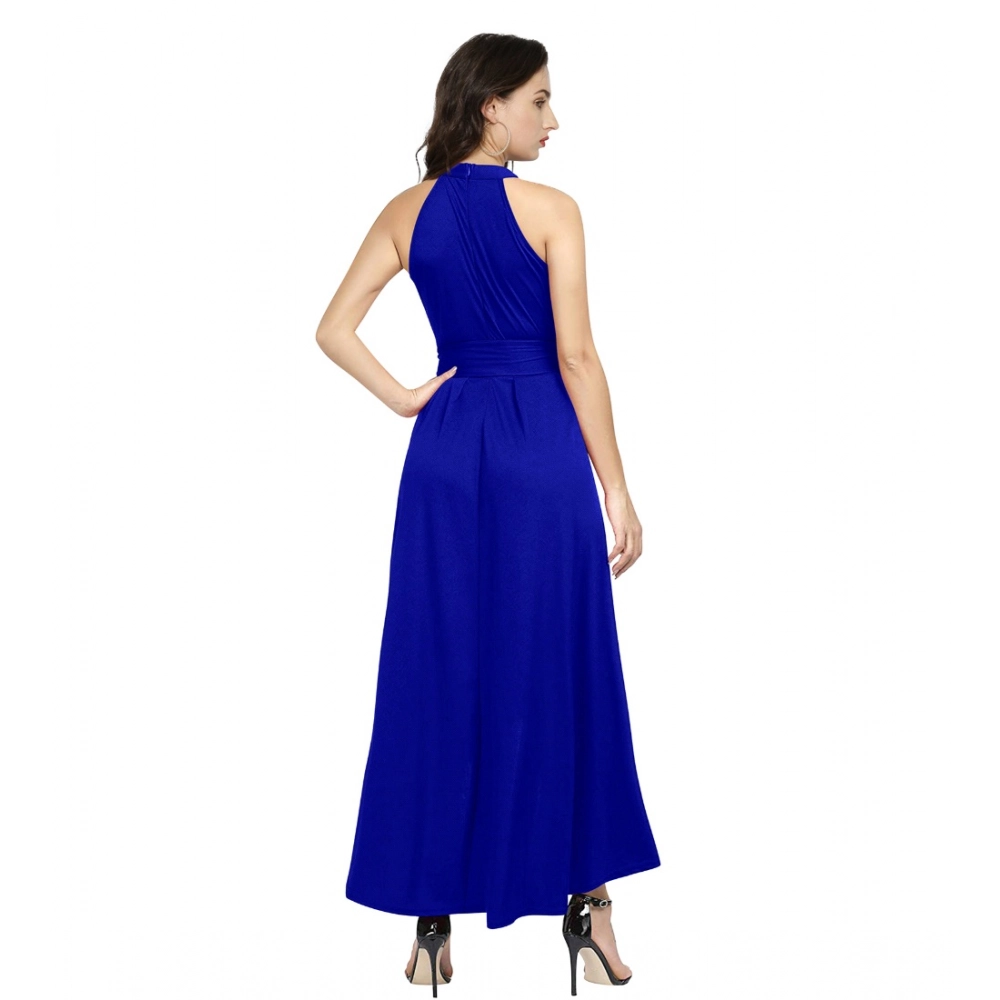 Polyster Solid Halter Neck Sleeveless Dress (Royal Blue) - Image 2
