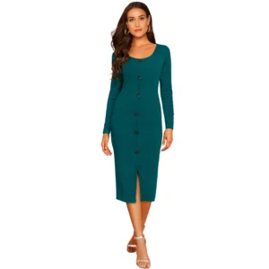 Knitting stretchable Round Neck Full Sleeve Dress (Morpich )