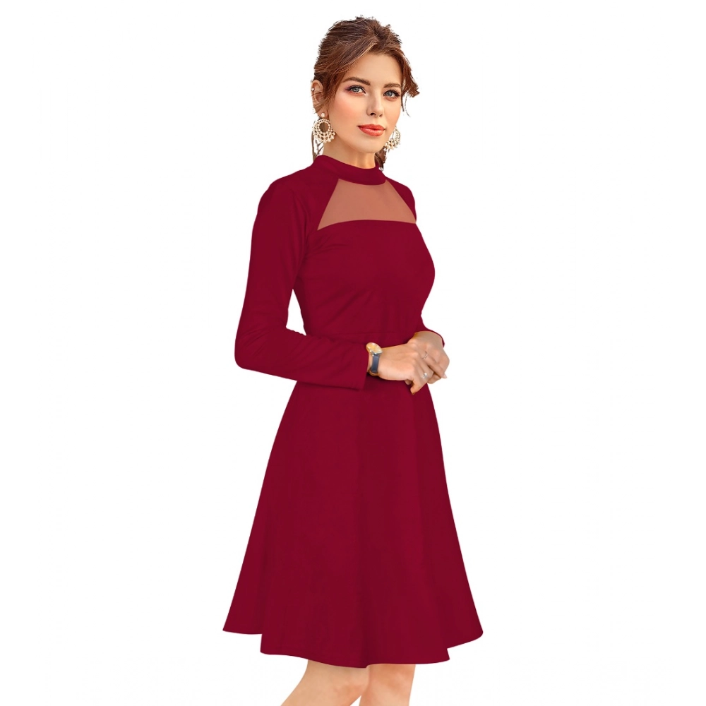 Knitting stretchable Solid Round Neck Full Sleeve Dress (Maroon) - Image 4