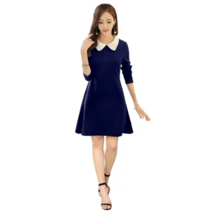 Polyester Solid Collar 3-4th Dress (Blue)