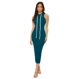 Knitting stretchable Solid Round Neck Sleeveless Dress (Morpich)