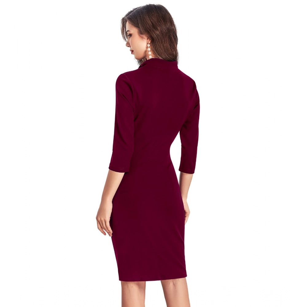 Knitting stretchable Solid Round Neck 3-4th Dress (Maroon) - Image 5