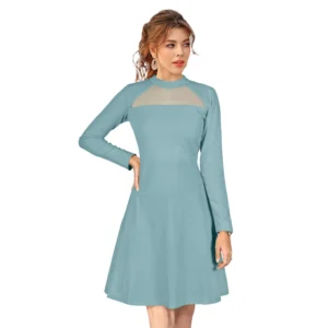 Knitting stretchable Solid Round Neck Full Sleeve Dress (Pista)