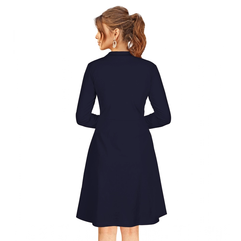 Knitting stretchable Solid Round Neck Full Sleeve Dress (Blue) - Image 5