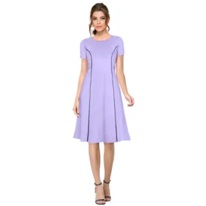 Knitting stretchable Solid Round Neck Cap Sleeve Dress (Purple)
