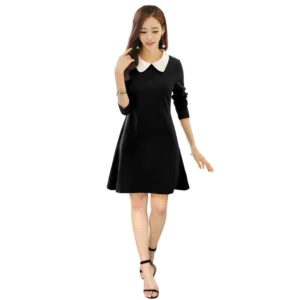 Polyester Solid Collar 3-4th Dress (Black)