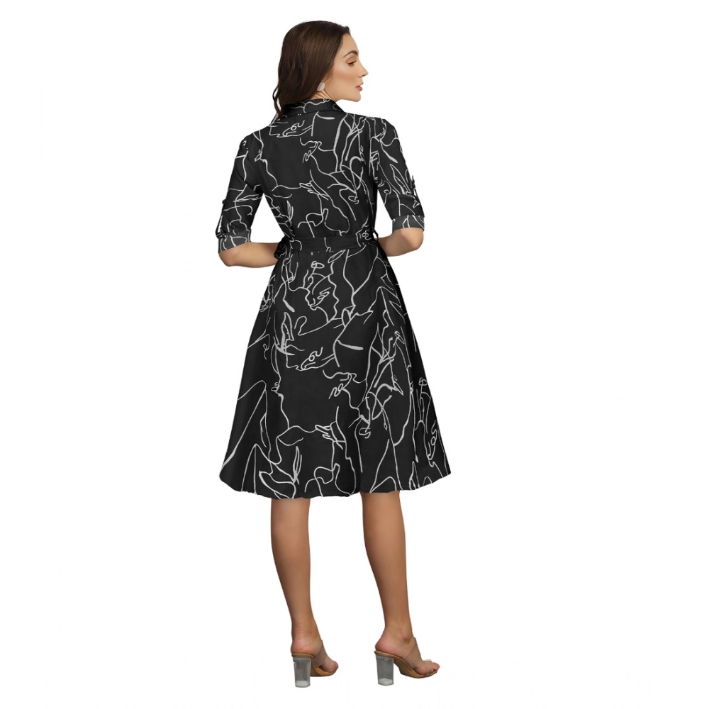 Ruby Cotton Printed Shirt Collar 3-4th Sleeve Dress (Black) - Image 5