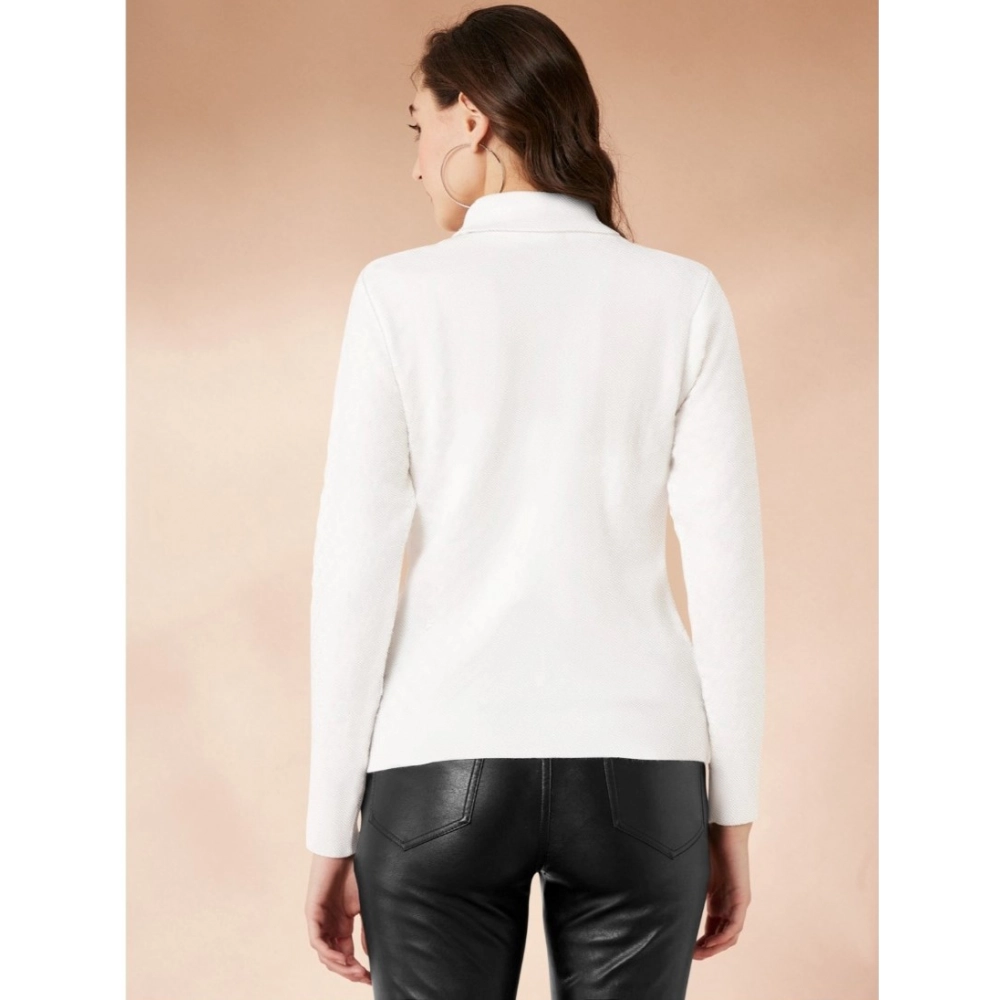 Polyester Solid High Neck Full Sleeve T-Shirt (White) - Image 5