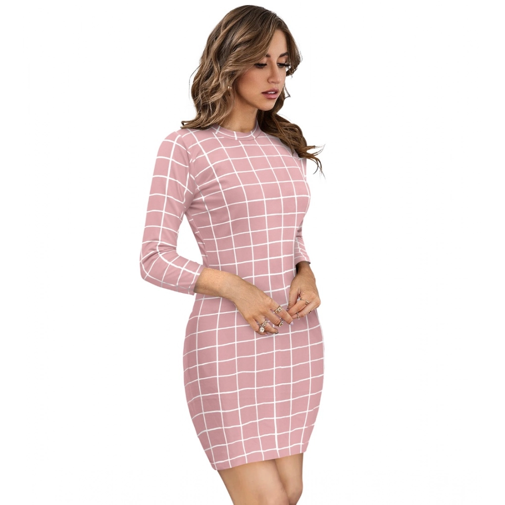 Polyester Solid High Neck Full Sleeve Dress (Peach) - Image 4