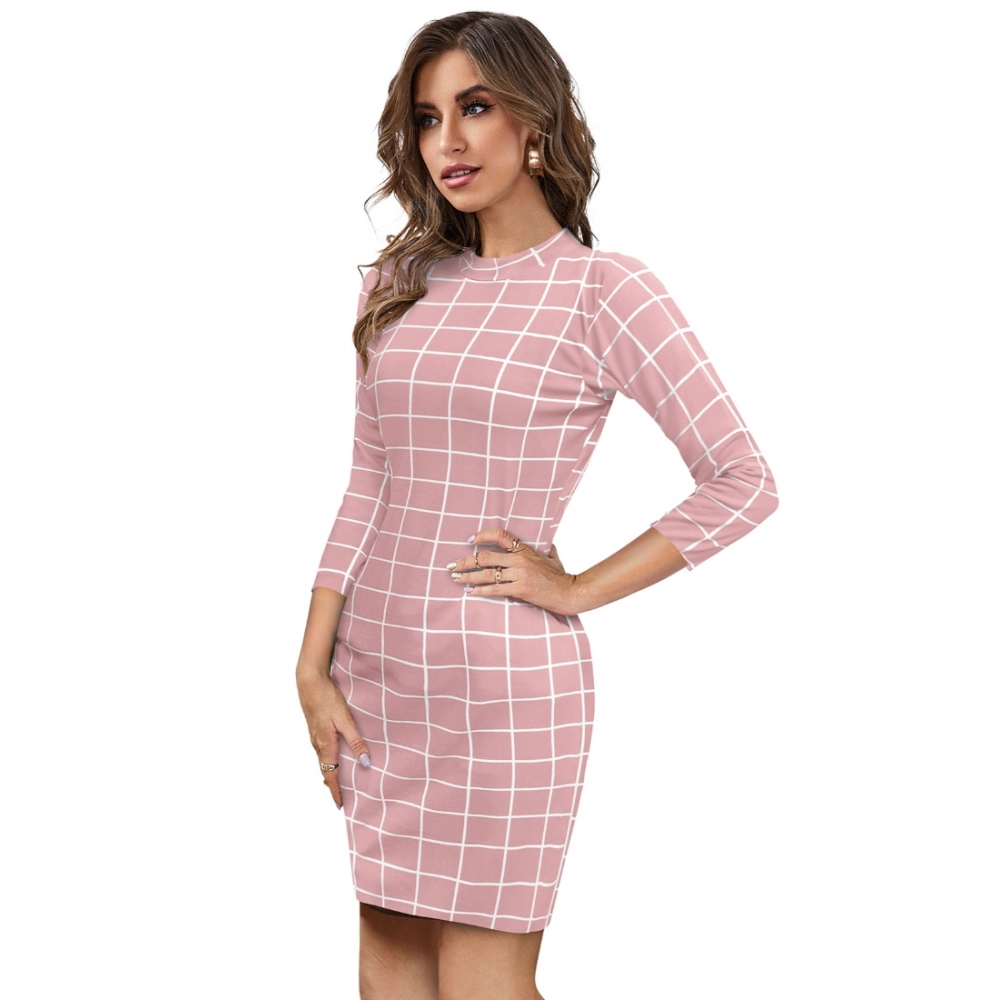 Polyester Solid High Neck Full Sleeve Dress (Peach) - Image 2
