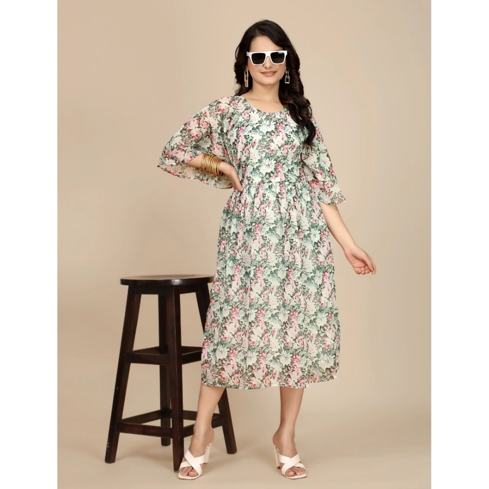 Georgette Printed Round Neck Short Sleeve Dress (Pink) - Image 4