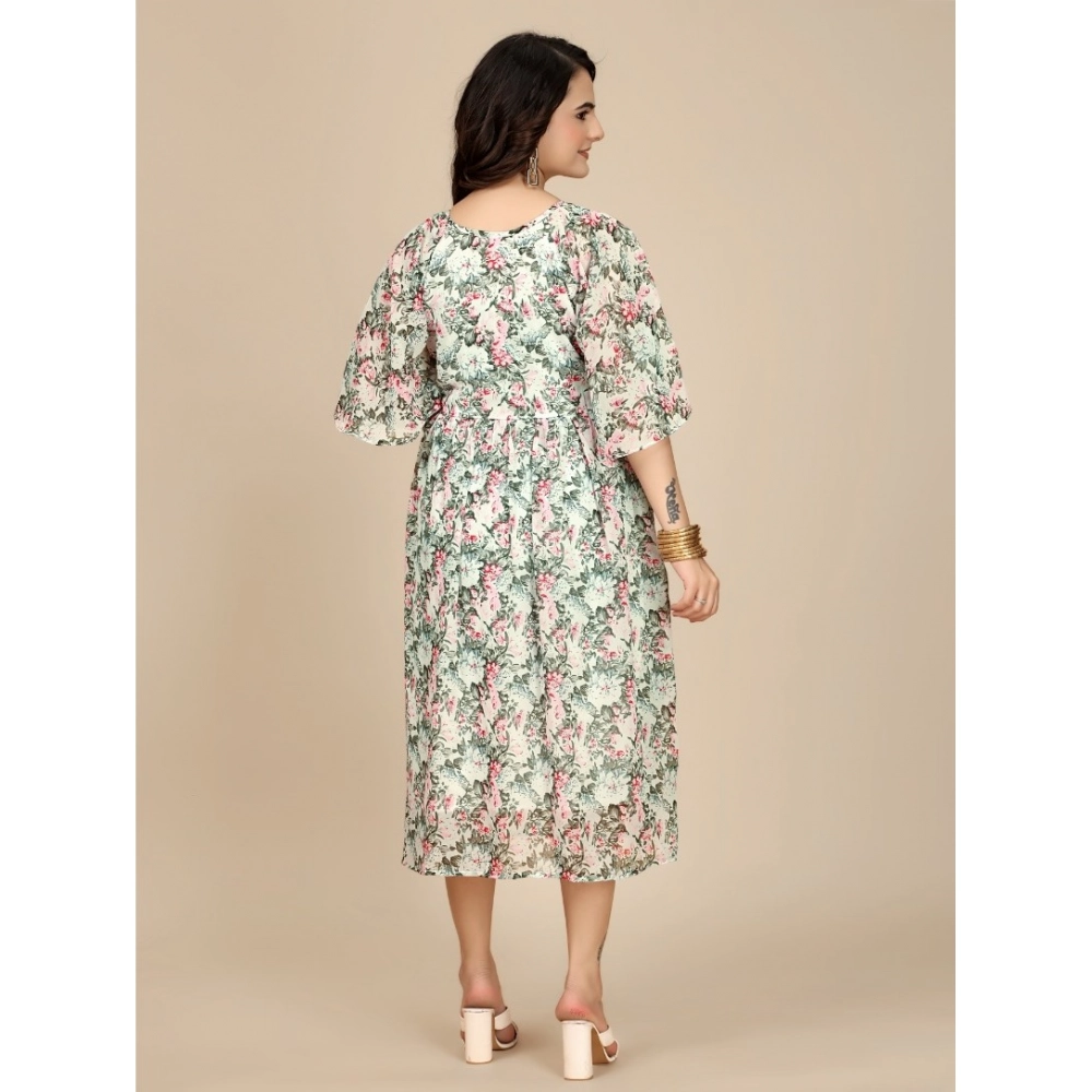 Georgette Printed Round Neck Short Sleeve Dress (Pink) - Image 6