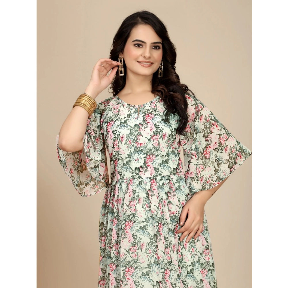 Georgette Printed Round Neck Short Sleeve Dress (Pink) - Image 5