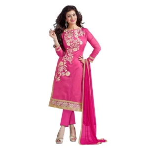Chanderi Unstitched Salwar Suit-Material With Dupatta (Pink,2 Mtrs)