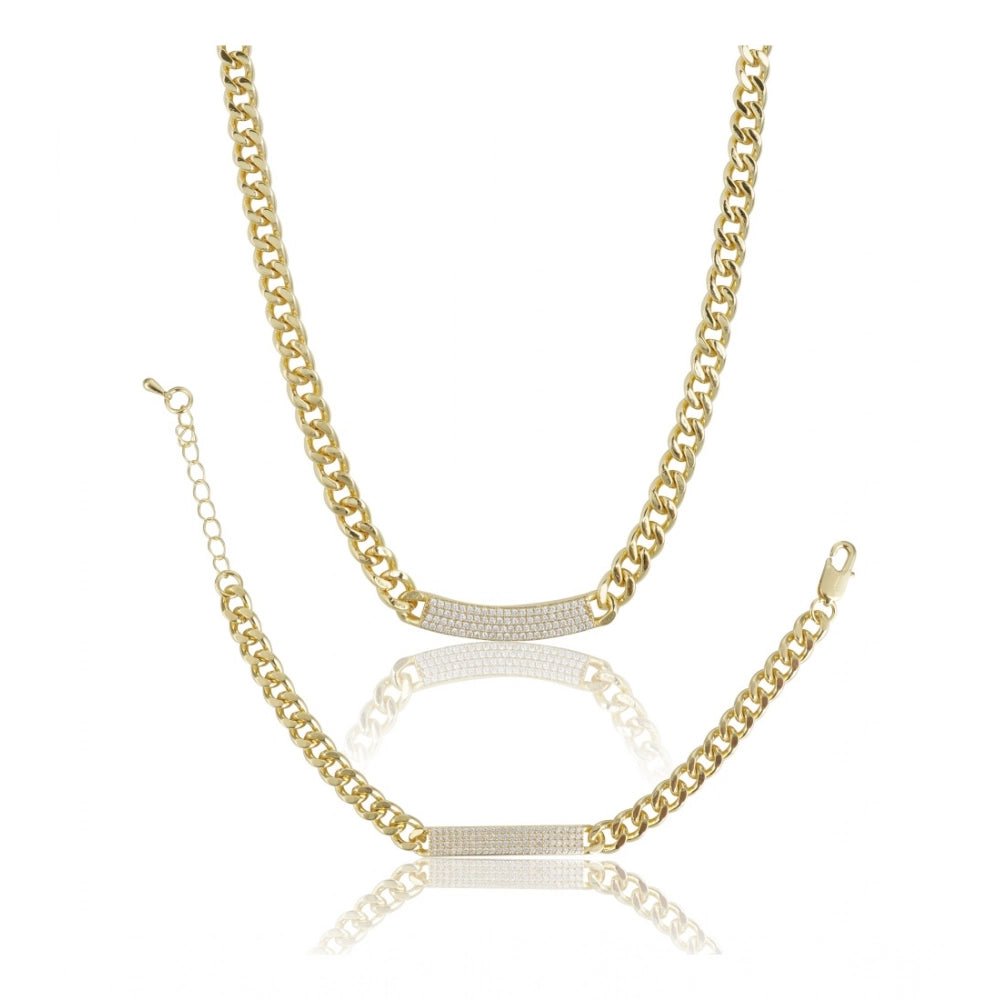 Women's Stainless Steel Gold Polish Polish Hand Bracelet And Necklace (Gold Plated)
