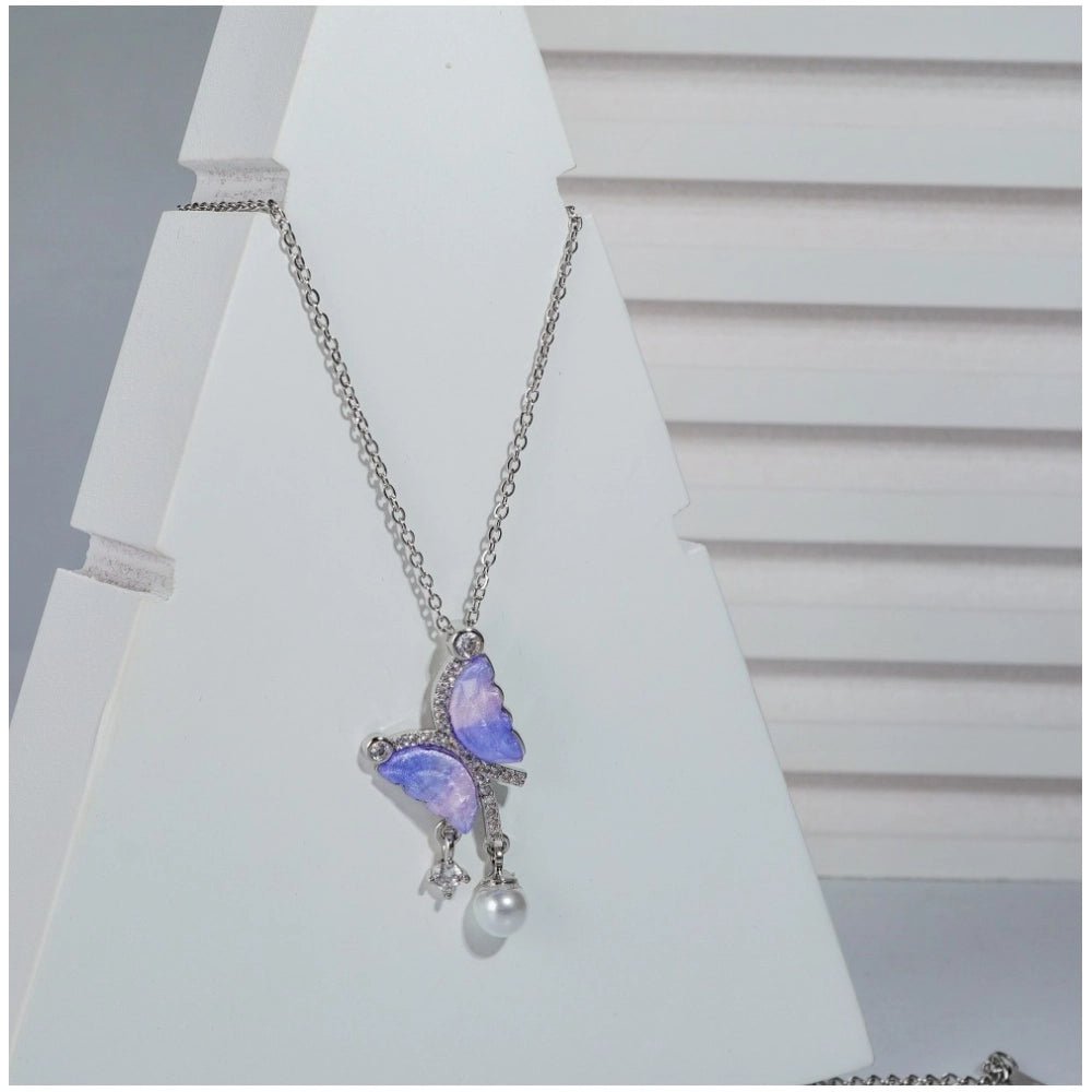 Women's Stainless Steel Butterfly Dailywear Pendent Delicate Chain (Silver Plated) - Image 2