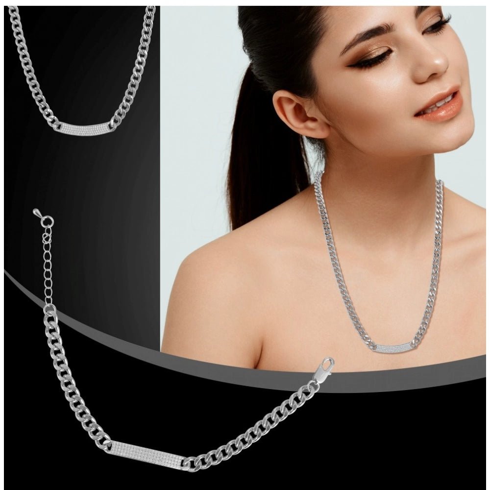 Women's Stainless Steel Silver Polish Hand Bracelet And Necklace (Silver Plated) - Image 3