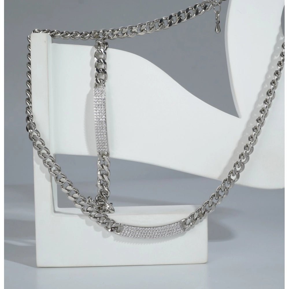 Women's Stainless Steel Silver Polish Hand Bracelet And Necklace (Silver Plated) - Image 2