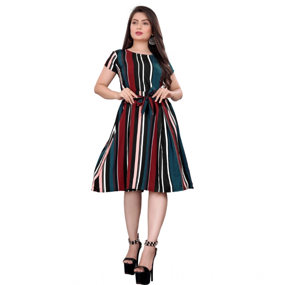 Crep Striped Short Sleeve Dress (Red-Blue ) - Image 4