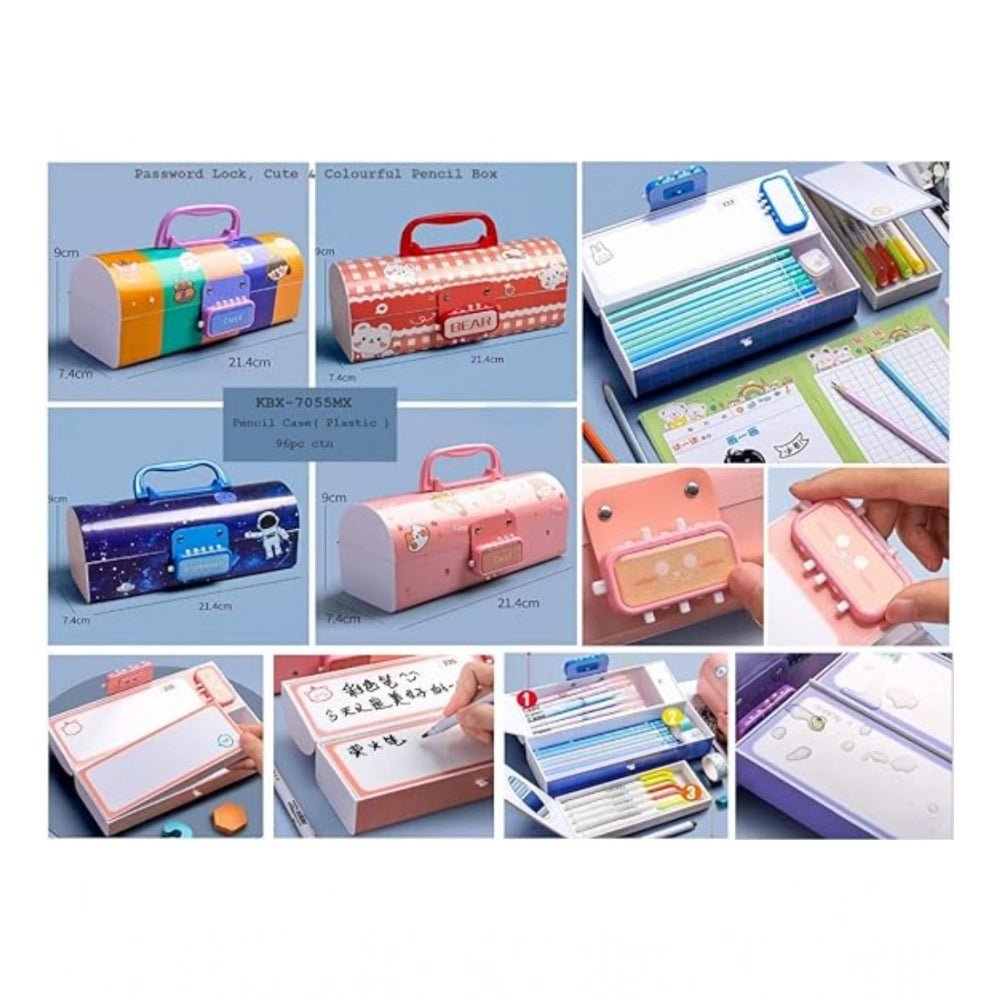 Plastic Pen, Pencil Box Suitcase Style Password Lock (Multicolor ) - Image 3