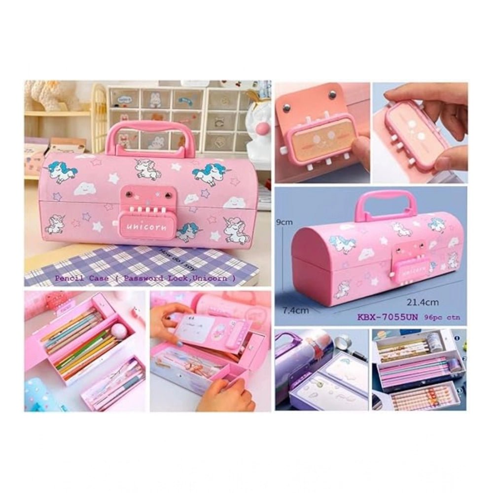 Plastic Pen, Pencil Box Suitcase Style Password Lock (Multicolor ) - Image 4