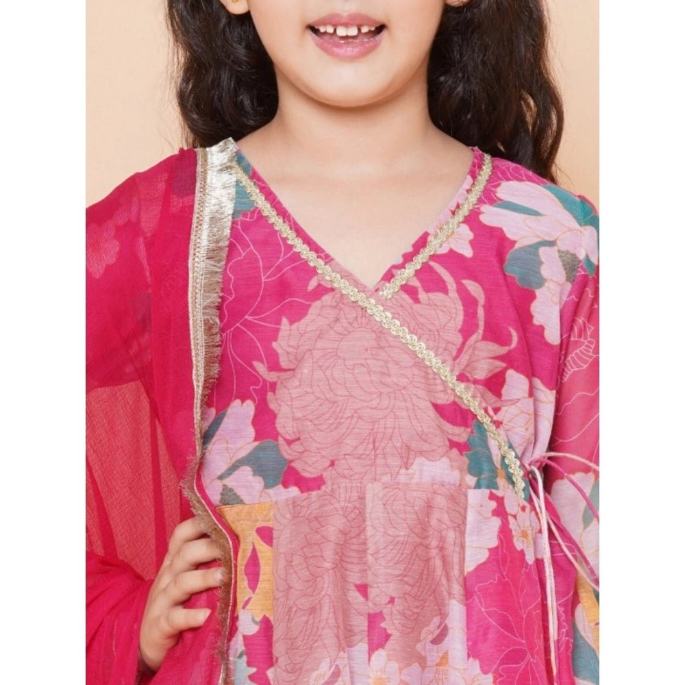Girl's Rayon Printed Codding Lace Anarkali-Style Suit (Pink) - Image 3