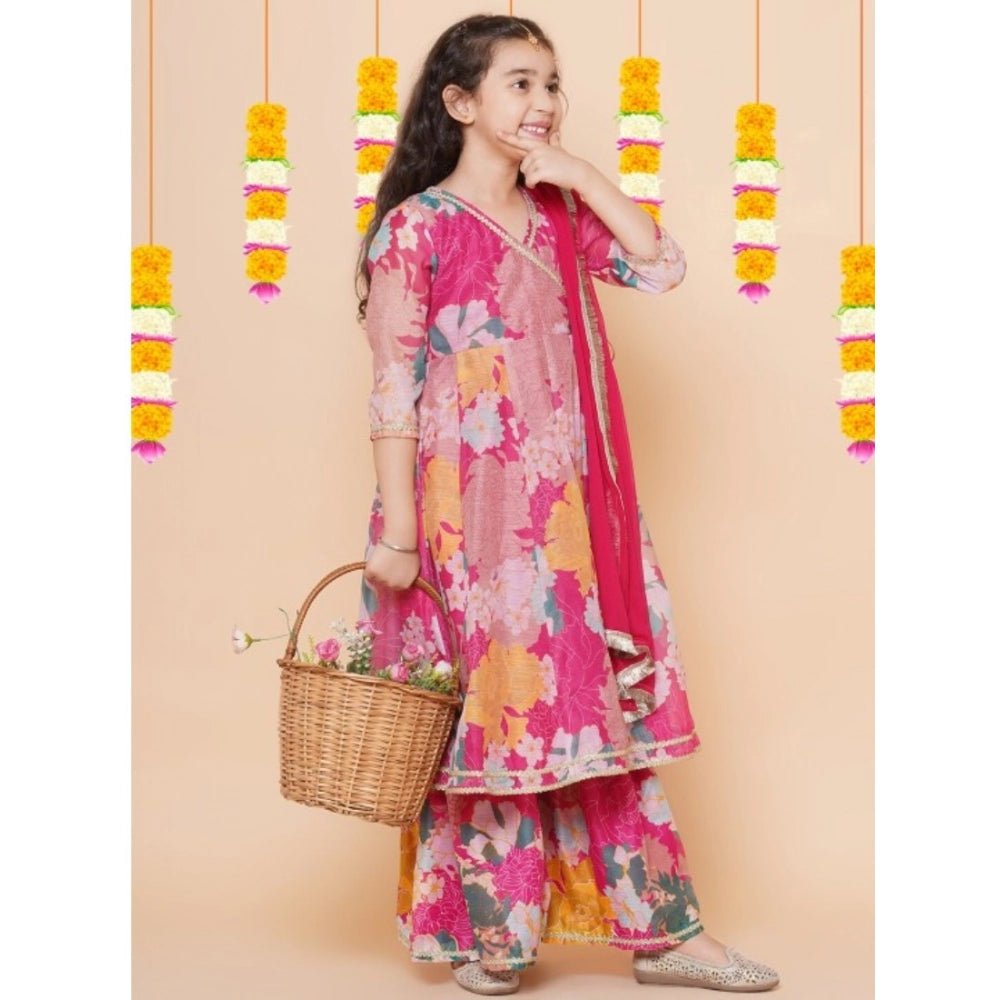 Girl's Rayon Printed Codding Lace Anarkali-Style Suit (Pink) - Image 4