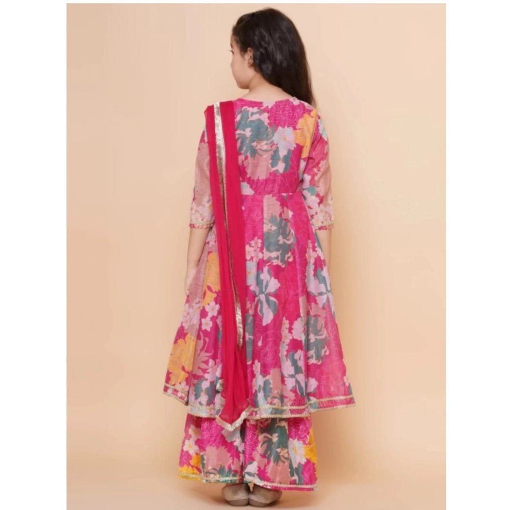 Girl's Rayon Printed Codding Lace Anarkali-Style Suit (Pink) - Image 2