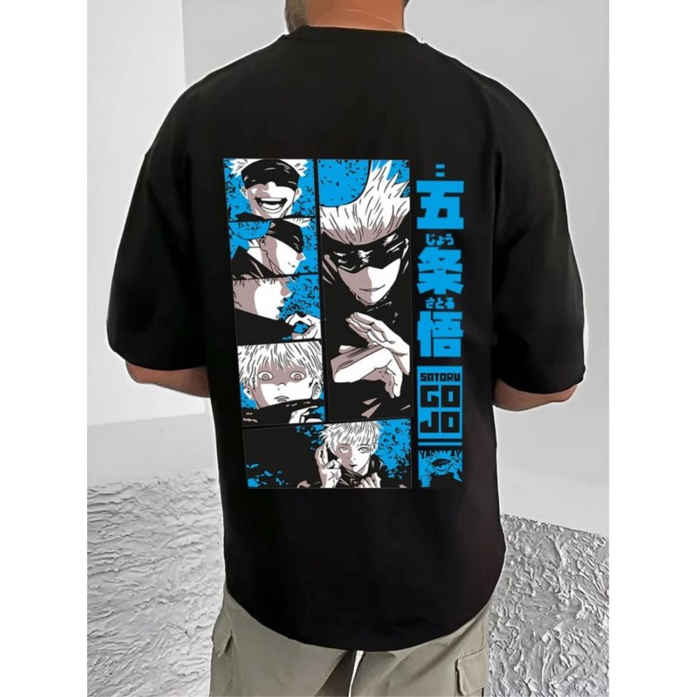 Men's Casual Cotton Blend Printed Round Neck Half Sleeve T-Shirt (Black) - Image 2